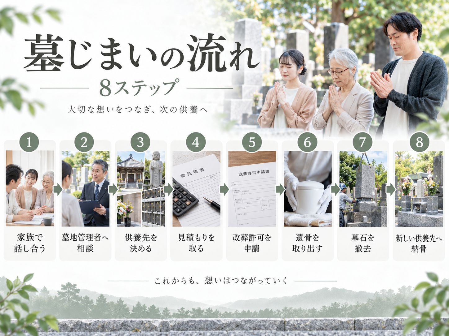 墓じまいを検討してから新しい供養先へ遺骨を納めるまで