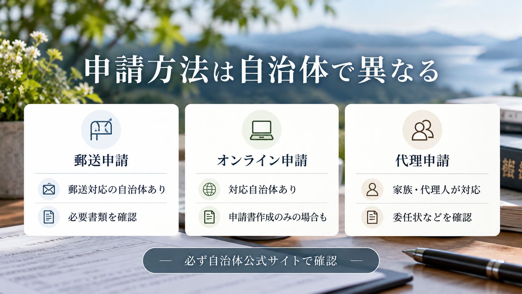郵送・オンライン・代理申請は自治体によって異なる