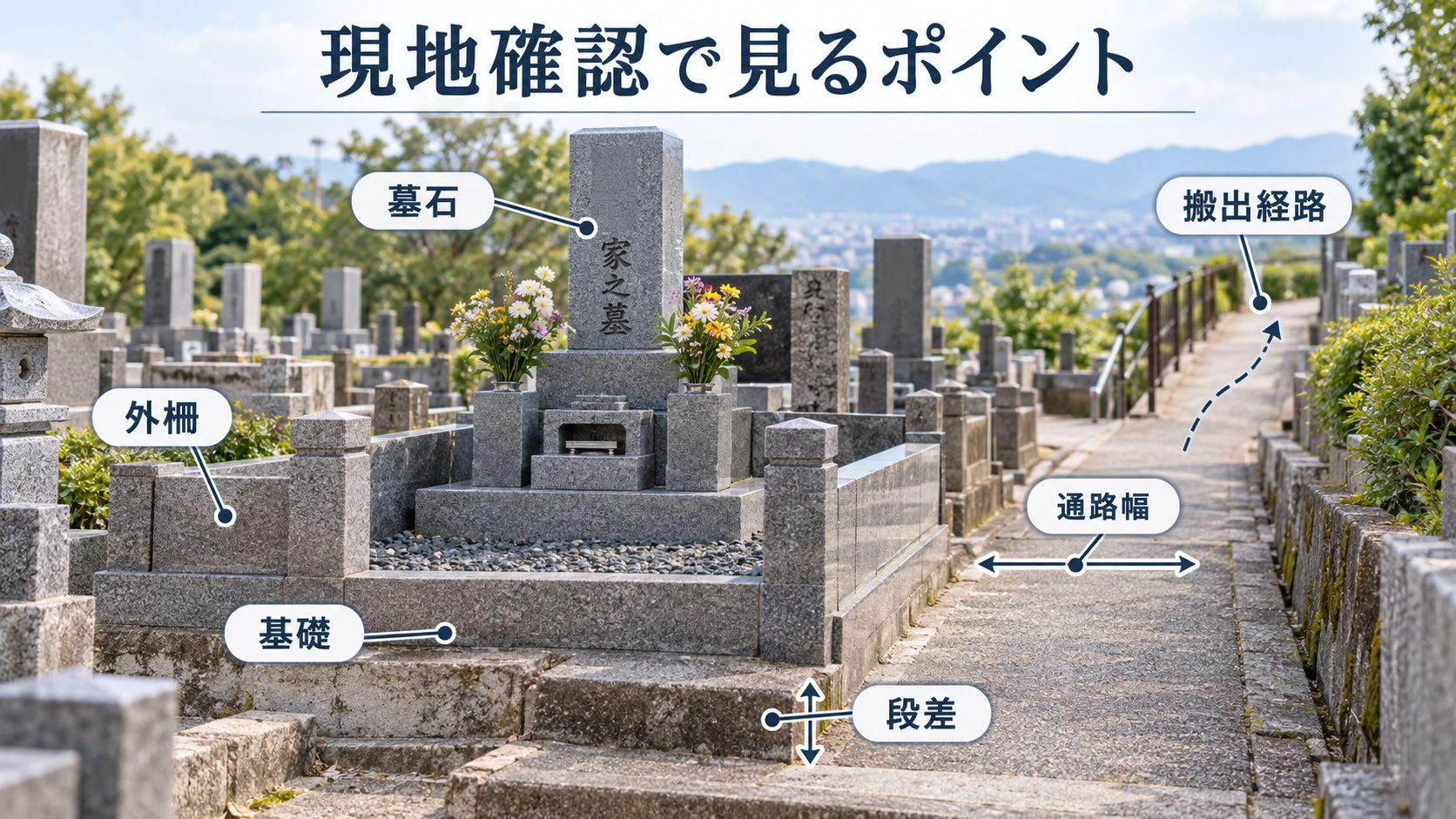 現地確認で墓石・通路・搬出条件を調べる