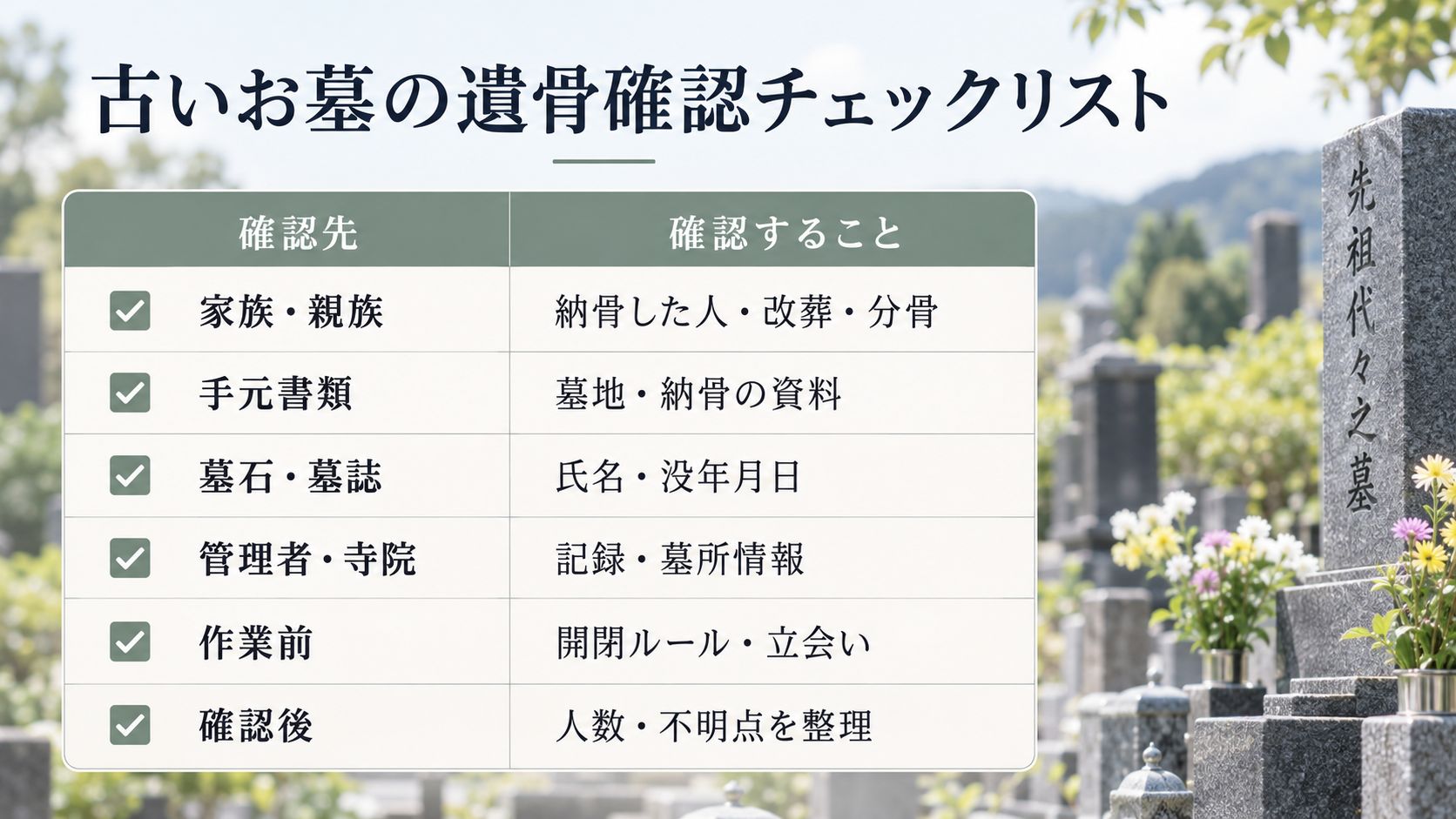 古いお墓の遺骨確認チェックリスト